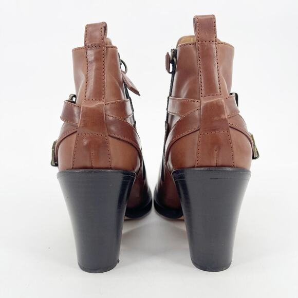 Lucchese Lucia Saddle Brown Leather Buckle Western Ankle Bootie Boot size 7.5 - Picture 8 of 12